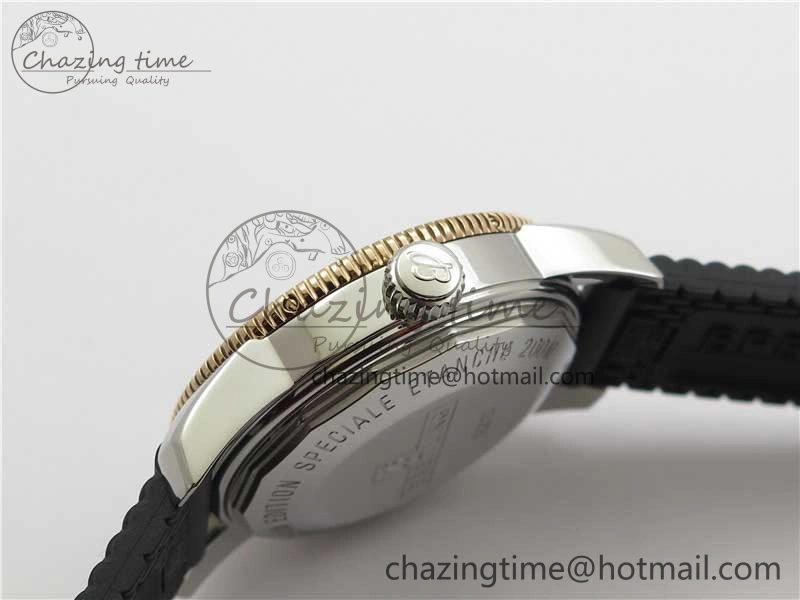 SuperOcean 42mm AB2010 SS RG B50 1:1 Best Edition Black Dial Black Ceramic Bezel on Black Rubber strap A2824