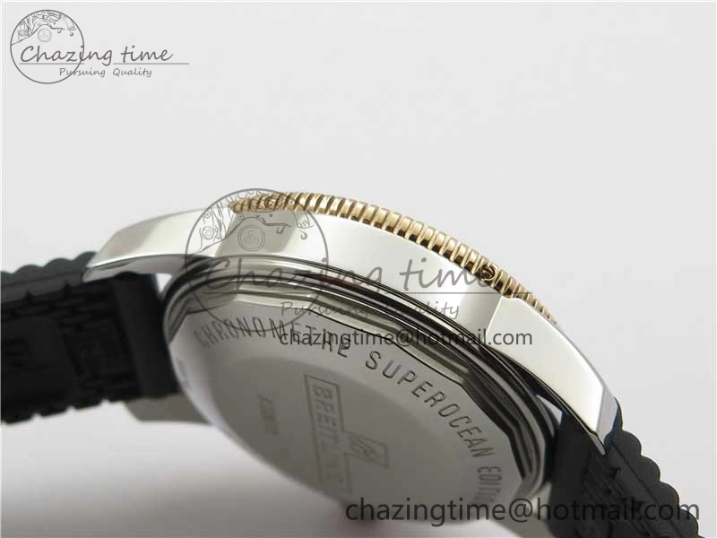 SuperOcean 42mm AB2010 SS RG B50 1:1 Best Edition Black Dial Black Ceramic Bezel on Black Rubber strap A2824