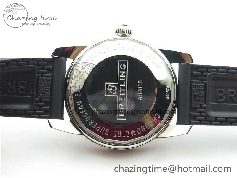 SuperOcean 42mm AB2010 SS RG B50 1:1 Best Edition Black Dial Black Ceramic Bezel on Black Rubber strap A2824