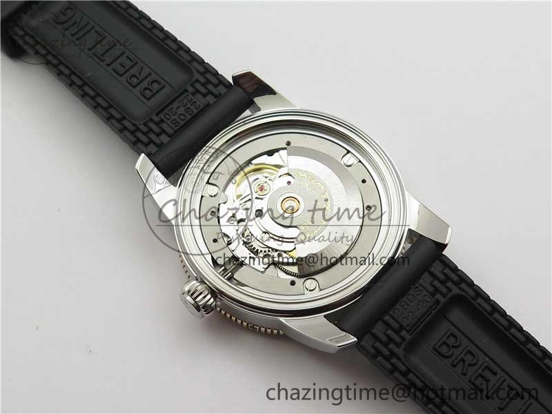 SuperOcean 42mm AB2010 SS RG B50 1:1 Best Edition Black Dial Black Ceramic Bezel on Black Rubber strap A2824