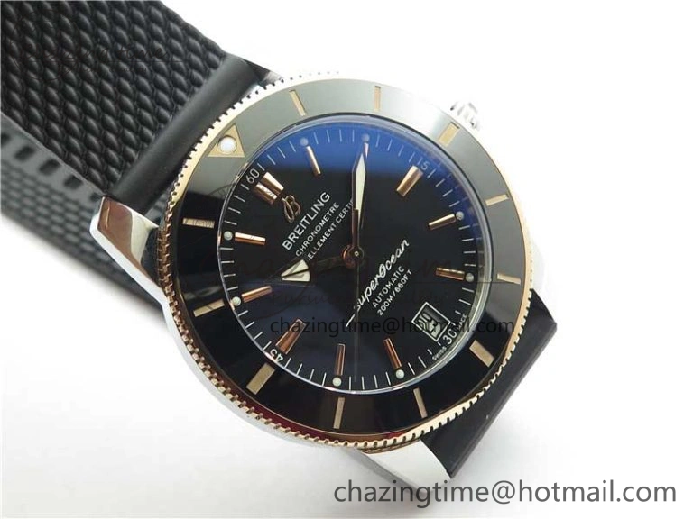 SuperOcean 42mm AB2010 SS RG B50 1:1 Best Edition Black Dial Black Ceramic Bezel on Black Rubber strap A2824