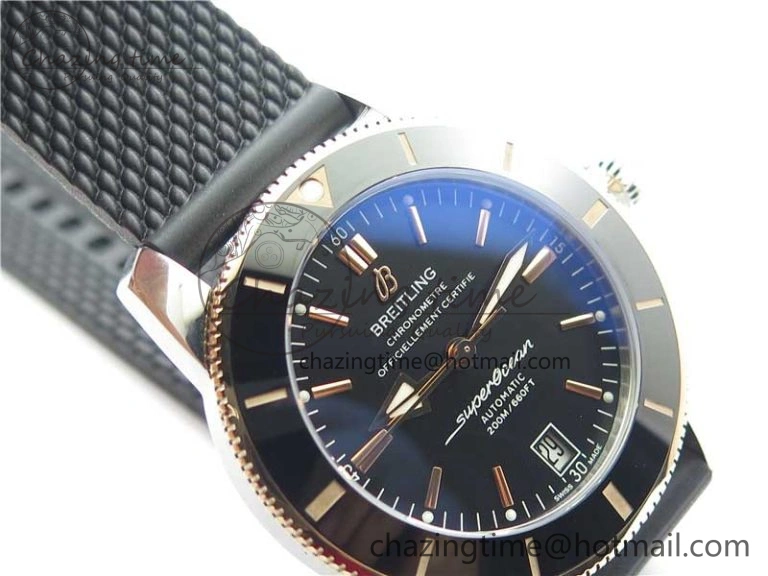 SuperOcean 42mm AB2010 SS RG B50 1:1 Best Edition Black Dial Black Ceramic Bezel on Black Rubber strap A2824