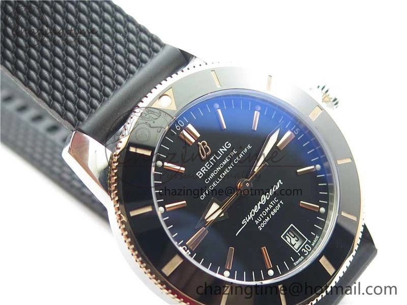 SuperOcean 42mm AB2010 SS RG B50 1:1 Best Edition Black Dial Black Ceramic Bezel on Black Rubber strap A2824
