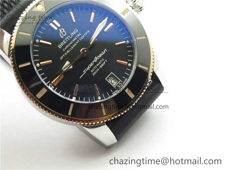 SuperOcean 42mm AB2010 SS RG B50 1:1 Best Edition Black Dial Black Ceramic Bezel on Black Rubber strap A2824