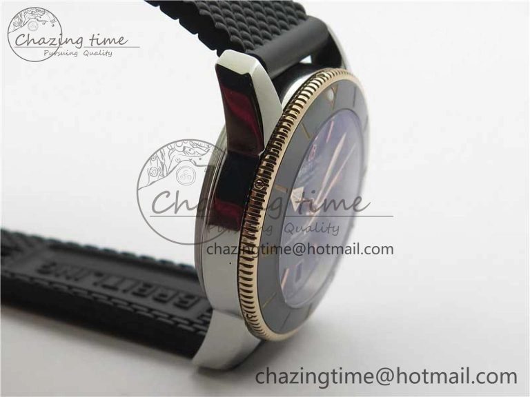 SuperOcean 42mm AB2010 SS RG B50 1:1 Best Edition Black Dial Black Ceramic Bezel on Black Rubber strap A2824
