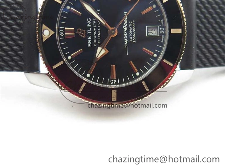 SuperOcean 42mm AB2010 SS RG B50 1:1 Best Edition Black Dial Black Ceramic Bezel on Black Rubber strap A2824
