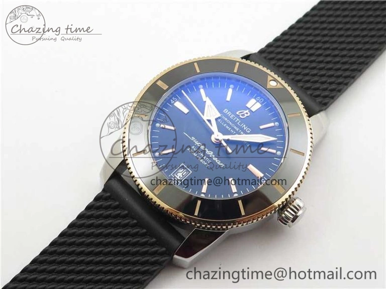 SuperOcean 42mm AB2010 SS RG B50 1:1 Best Edition Black Dial Black Ceramic Bezel on Black Rubber strap A2824