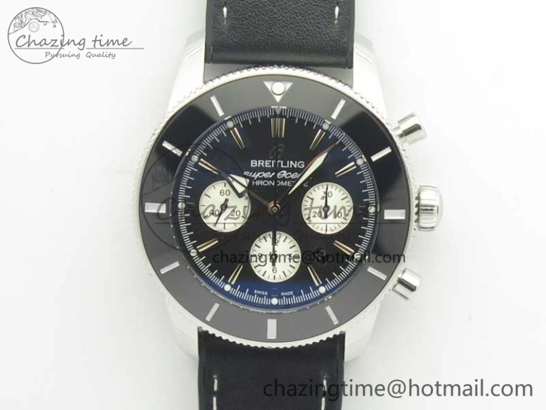 SuperOcean 44mm Black Ceramic Bezel Black Dial on Black Gummy Strap A7750