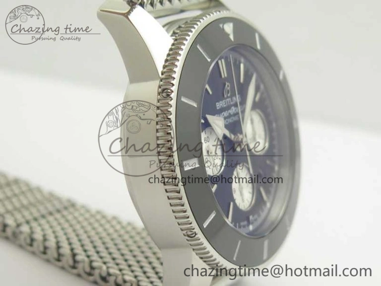 SuperOcean 44mm Black Ceramic Bezel Black Dial on SS Mesh Bracelet A7750