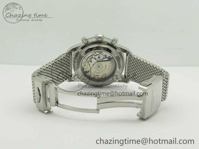 SuperOcean 44mm Black Ceramic Bezel Black Dial on SS Mesh Bracelet A7750