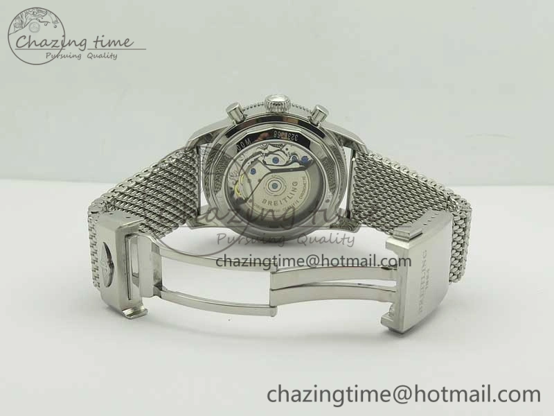 SuperOcean 44mm Black Ceramic Bezel Black Dial on SS Mesh Bracelet A7750