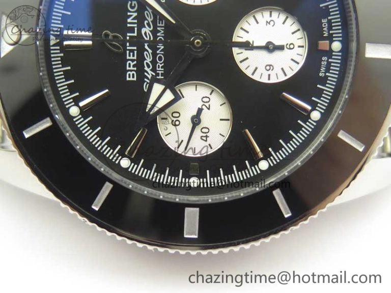 SuperOcean 44mm Black Ceramic Bezel Black Dial on SS Mesh Bracelet A7750