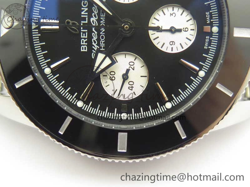 SuperOcean 44mm Black Ceramic Bezel Black Dial on SS Mesh Bracelet A7750