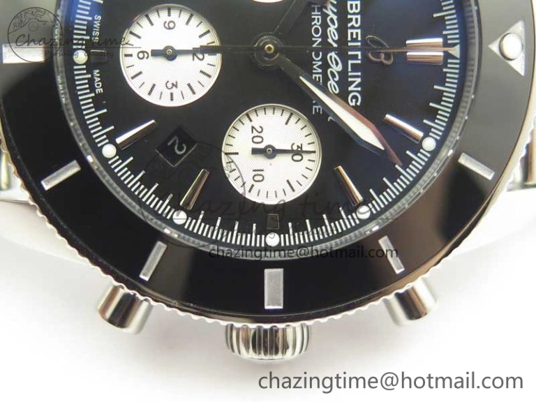 SuperOcean 44mm Black Ceramic Bezel Black Dial on SS Mesh Bracelet A7750