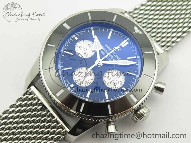 SuperOcean 44mm Black Ceramic Bezel Black Dial on SS Mesh Bracelet A7750