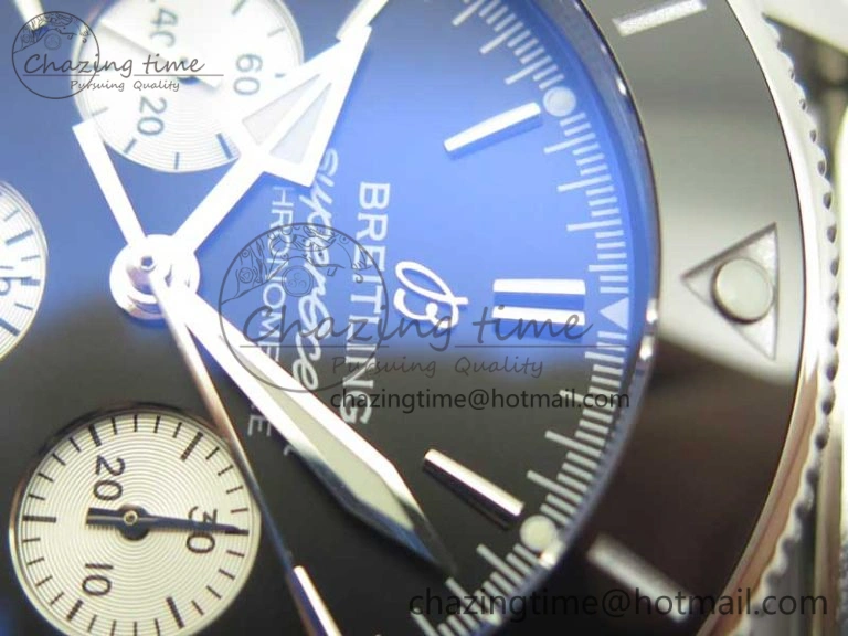 SuperOcean 44mm Black Ceramic Bezel Black Dial on SS Mesh Bracelet A7750