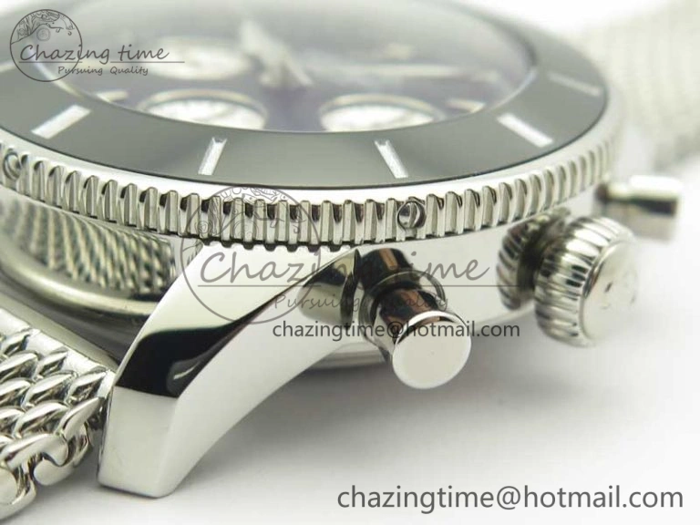 SuperOcean 44mm Black Ceramic Bezel Black Dial on SS Mesh Bracelet A7750