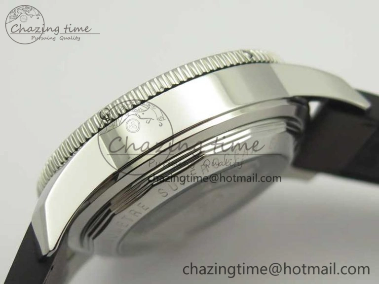 SuperOcean 44mm Black Ceramic Bezel Silver Dial on Brown Gummy Strap A7750