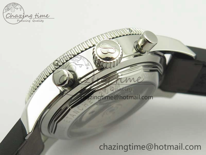 SuperOcean 44mm Black Ceramic Bezel Silver Dial on Brown Gummy Strap A7750