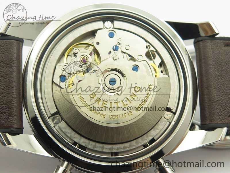 SuperOcean 44mm Black Ceramic Bezel Silver Dial on Brown Gummy Strap A7750