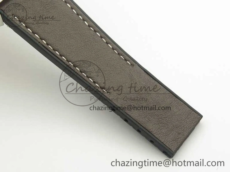 SuperOcean 44mm Black Ceramic Bezel Silver Dial on Brown Gummy Strap A7750