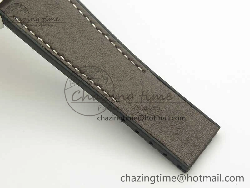 SuperOcean 44mm Black Ceramic Bezel Silver Dial on Brown Gummy Strap A7750