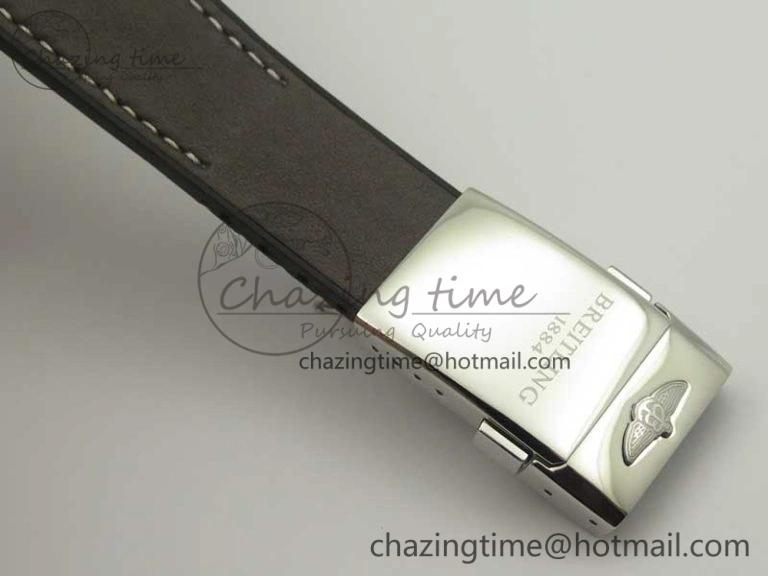 SuperOcean 44mm Black Ceramic Bezel Silver Dial on Brown Gummy Strap A7750