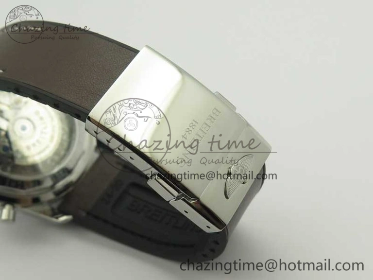 SuperOcean 44mm Black Ceramic Bezel Silver Dial on Brown Gummy Strap A7750
