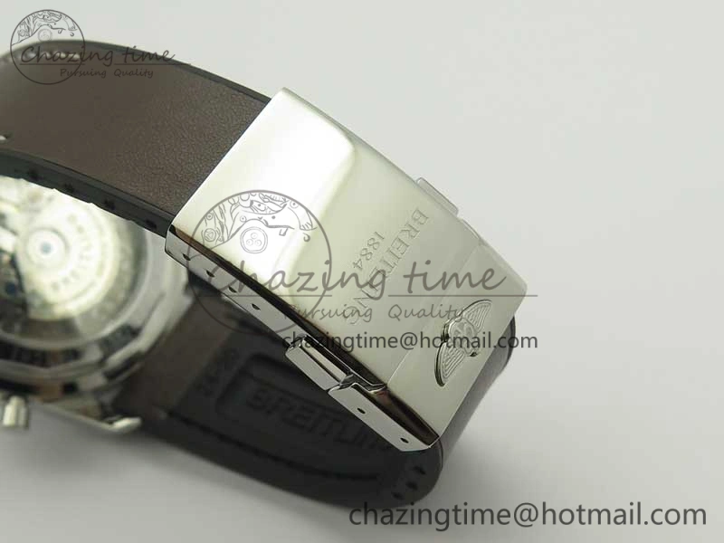 SuperOcean 44mm Black Ceramic Bezel Silver Dial on Brown Gummy Strap A7750