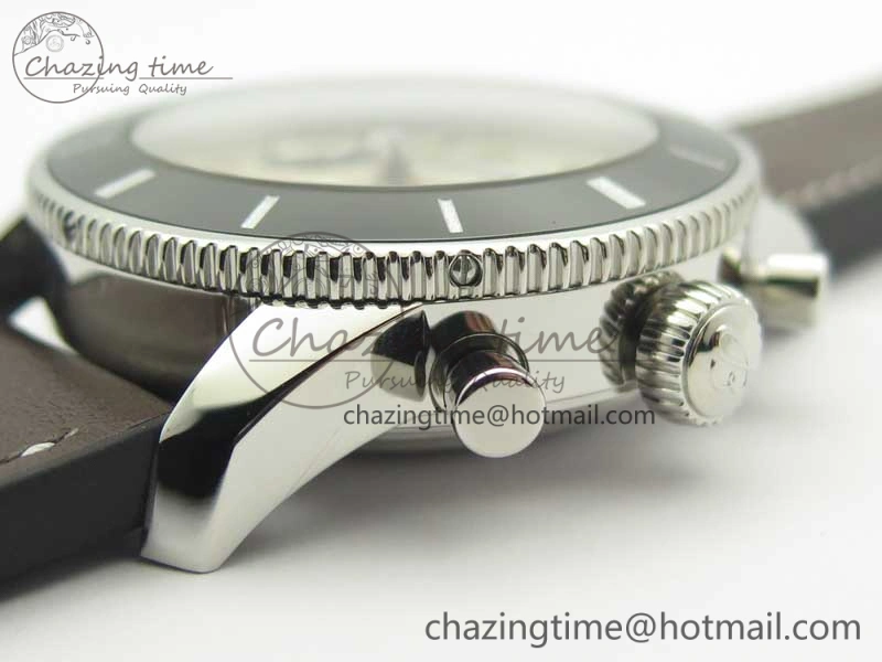 SuperOcean 44mm Black Ceramic Bezel Silver Dial on Brown Gummy Strap A7750