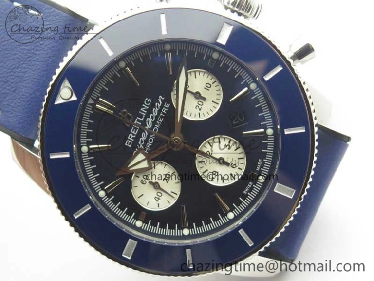 SuperOcean 44mm Blue Ceramic Bezel Blue Dial on Blue Gummy Strap A7750