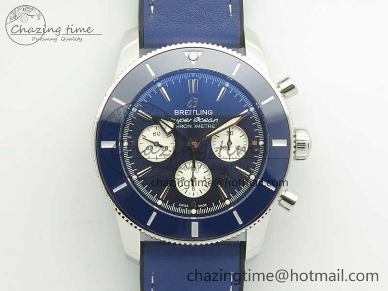 SuperOcean 44mm Blue Ceramic Bezel Blue Dial on Blue Gummy Strap A7750