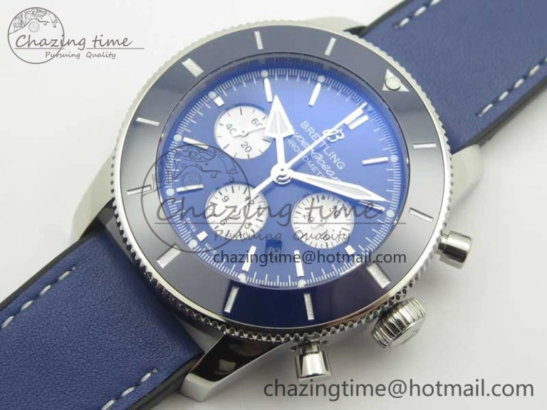 SuperOcean 44mm Blue Ceramic Bezel Blue Dial on Blue Gummy Strap A7750