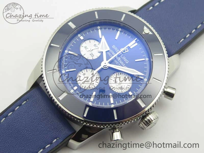 SuperOcean 44mm Blue Ceramic Bezel Blue Dial on Blue Gummy Strap A7750