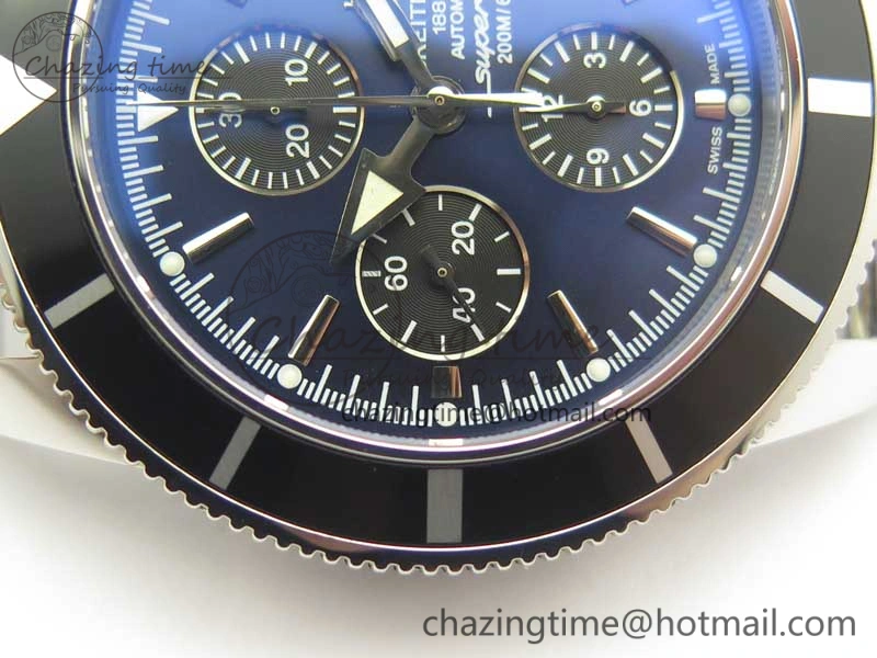 SuperOcean A13312 44mm Black Bezel Blue Dial Black Subdial on SS Bracelet A7750