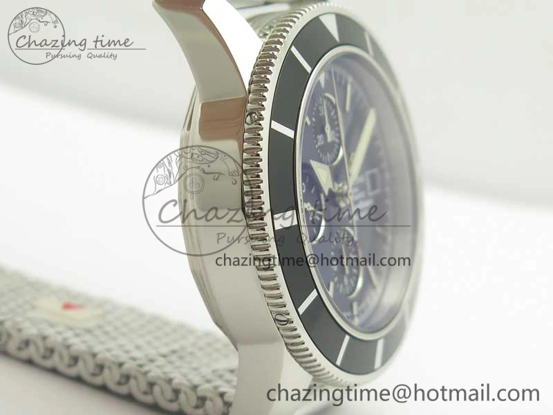 SuperOcean A13312 44mm Black Bezel Blue Dial Black Subdial on SS Bracelet A7750