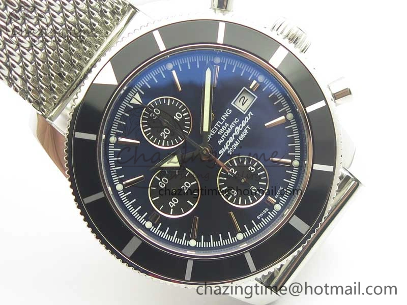 SuperOcean A13312 44mm Black Bezel Blue Dial Black Subdial on SS Bracelet A7750