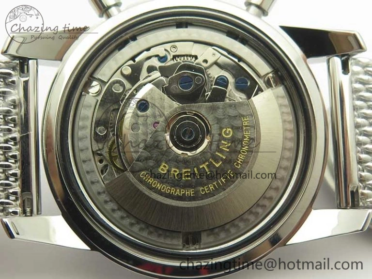 SuperOcean A13312 44mm Black Ceramic Bezel Blue Dial Black Subdial on SS Bracelet A7750