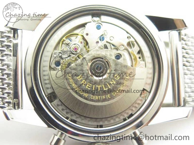 SuperOcean A13312 44mm Black Ceramic Bezel Blue Dial Black Subdial on SS Bracelet A7750