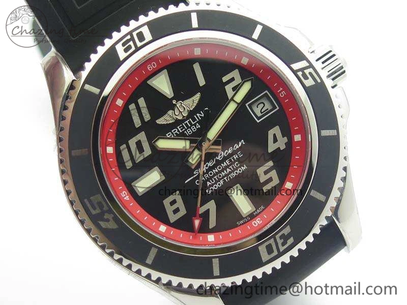 SuperOcean Abyss A17364 42mm 3AF 1:1 Best Edition Black Red Dial On Rubber Strap A2824