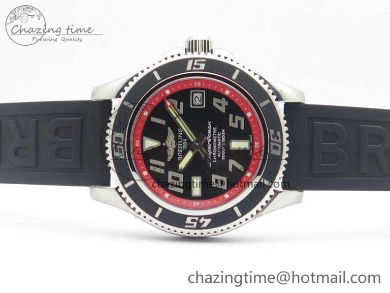 SuperOcean Abyss A17364 42mm 3AF 1:1 Best Edition Black Red Dial On Rubber Strap A2824