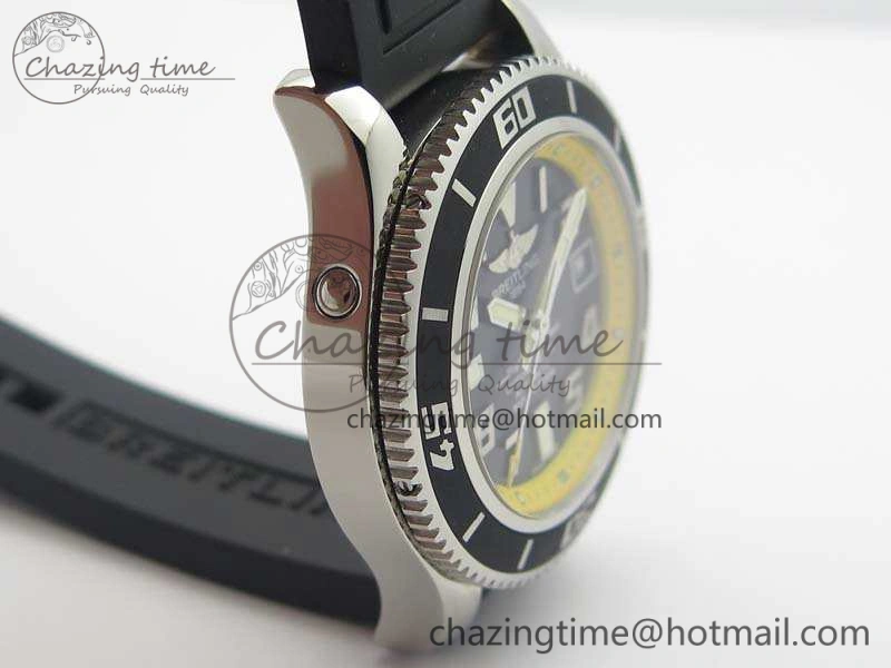 SuperOcean Abyss A17364 42mm 3AF 1:1 Best Edition Black Yellow Dial On Rubber Strap A2824