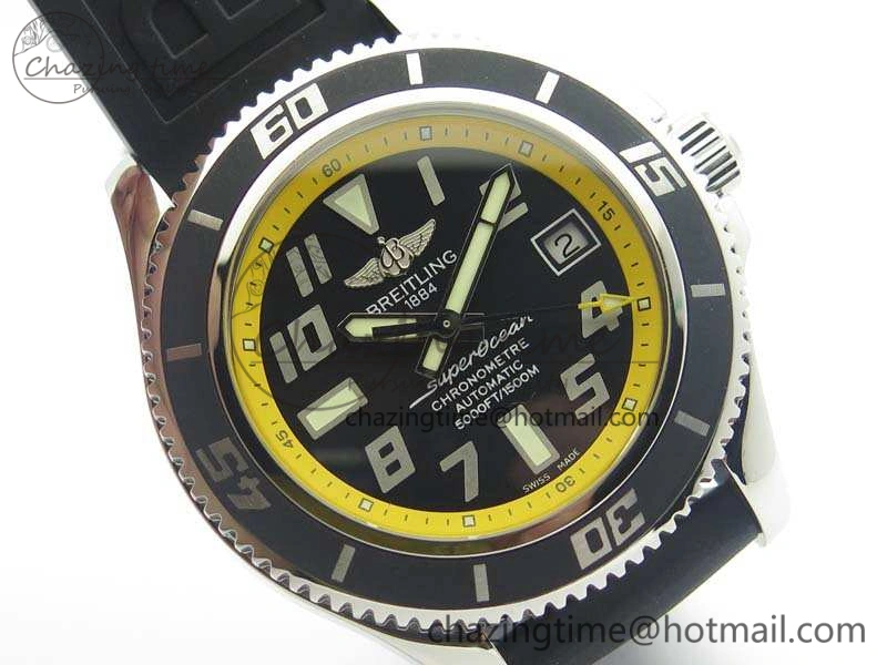 SuperOcean Abyss A17364 42mm 3AF 1:1 Best Edition Black Yellow Dial On Rubber Strap A2824