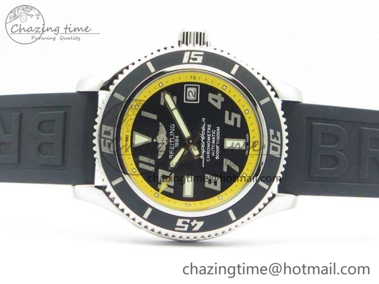 SuperOcean Abyss A17364 42mm 3AF 1:1 Best Edition Black Yellow Dial On Rubber Strap A2824