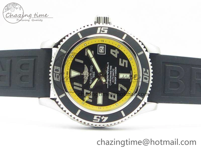SuperOcean Abyss A17364 42mm 3AF 1:1 Best Edition Black Yellow Dial On Rubber Strap A2824