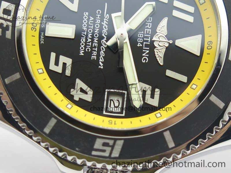 SuperOcean Abyss A17364 42mm 3AF 1:1 Best Edition Black Yellow Dial On Rubber Strap A2824