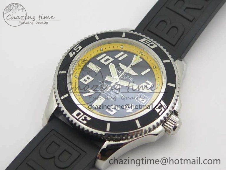 SuperOcean Abyss A17364 42mm 3AF 1:1 Best Edition Black Yellow Dial On Rubber Strap A2824