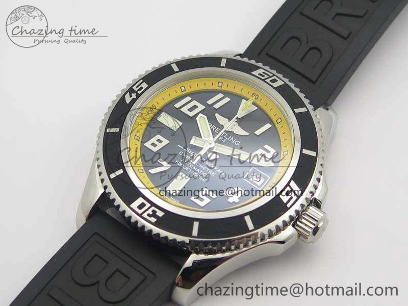 SuperOcean Abyss A17364 42mm 3AF 1:1 Best Edition Black Yellow Dial On Rubber Strap A2824