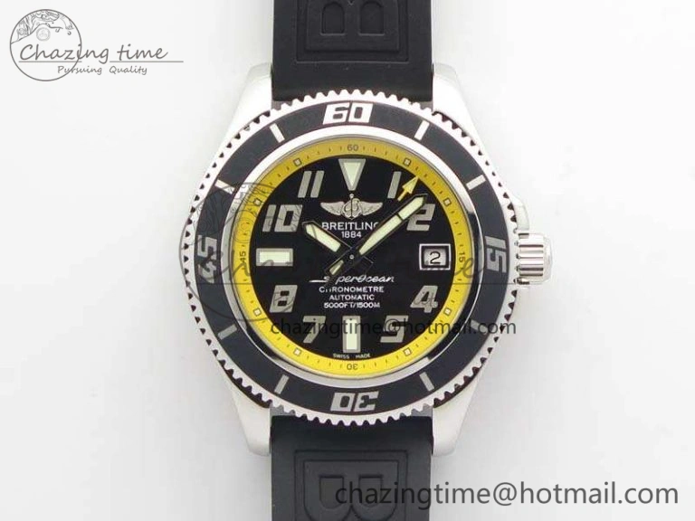 SuperOcean Abyss A17364 42mm 3AF 1:1 Best Edition Black Yellow Dial On Rubber Strap A2824