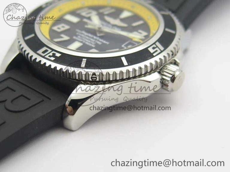 SuperOcean Abyss A17364 42mm 3AF 1:1 Best Edition Black Yellow Dial On Rubber Strap A2824